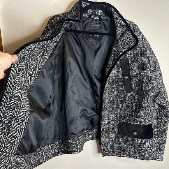 Classic Old Money Preppy Talbots XL Black White Textured Winter Fall Coat Gold - Picture 10 of 16